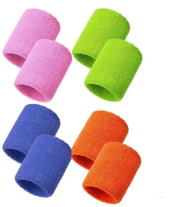 Alt view image 2 of 6 - 12 Pairs (24 PCS) Colorful Sports Wristbands Cotton Sweatband Wristbands Wrist Sweatbands Wrist Sweat Bands for for Men and Women, Good for Tennis, Basketball, Running, Gym, Working Out