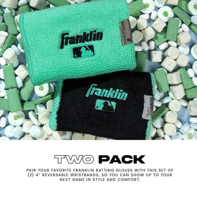 Alt view image 2 of 7 - X-Vent Baseball + Softball Wristbands - Mint + Black | Reversible Home + Away Design, Sweat-Wicking Comfort, Customizable ID Tag, Includes Matching Pair, For Youth + Adult Players