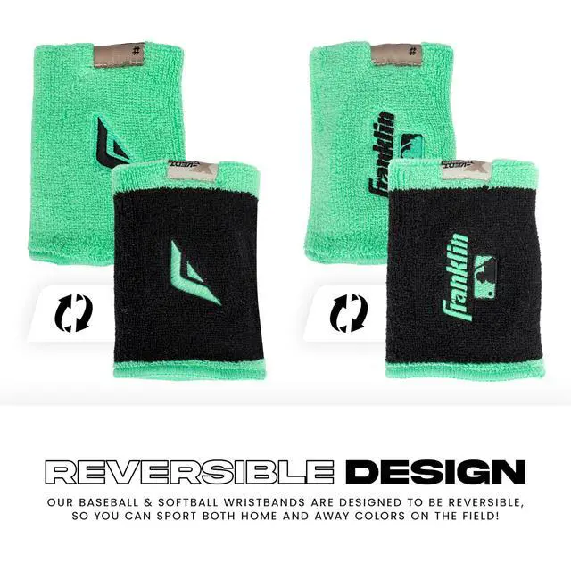 Alt view image 3 of 7 - X-Vent Baseball + Softball Wristbands - Mint + Black | Reversible Home + Away Design, Sweat-Wicking Comfort, Customizable ID Tag, Includes Matching Pair, For Youth + Adult Players