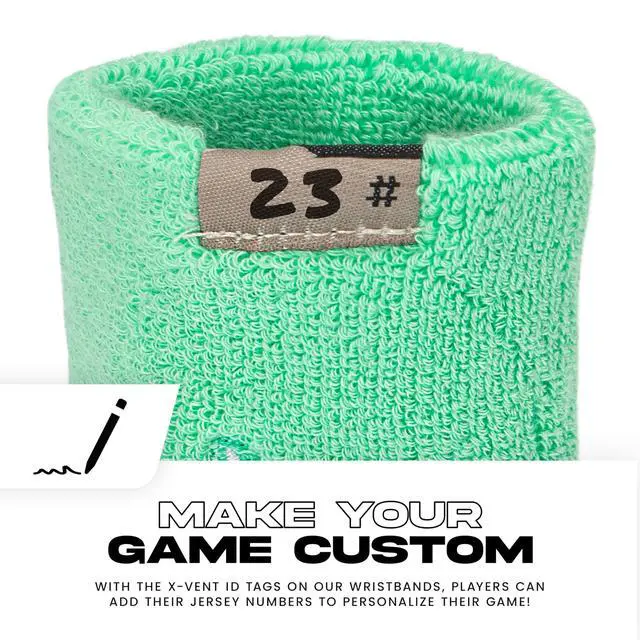 Alt view image 4 of 7 - X-Vent Baseball + Softball Wristbands - Mint + Black | Reversible Home + Away Design, Sweat-Wicking Comfort, Customizable ID Tag, Includes Matching Pair, For Youth + Adult Players