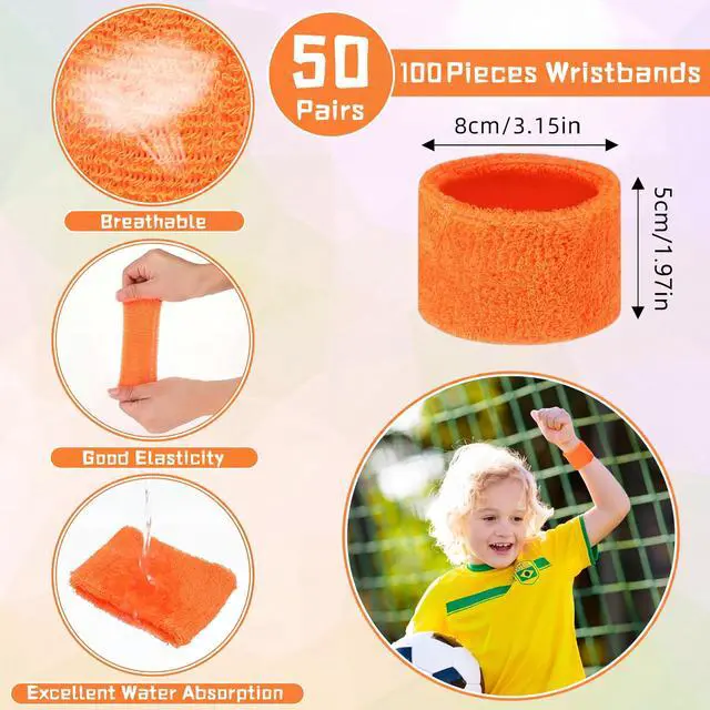 Alt view image 2 of 7 - 72 Pcs Wrist Sweatband Bulk for Kid, Orange