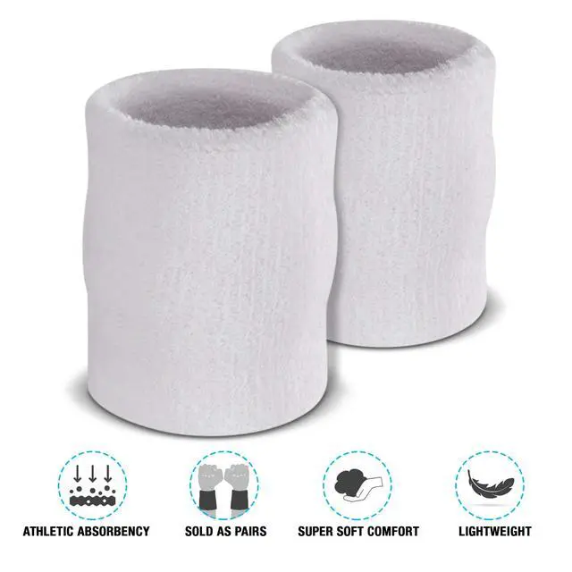 Alt view image 3 of 7 - Arm Sweatbands, Absorbent and Breathable Thick Cotton Bands for Working Out, Gymnastics, Basketball, Tennis, and Football, Multiuse 4-inch Wristbands for Costumes and Cosplay, White