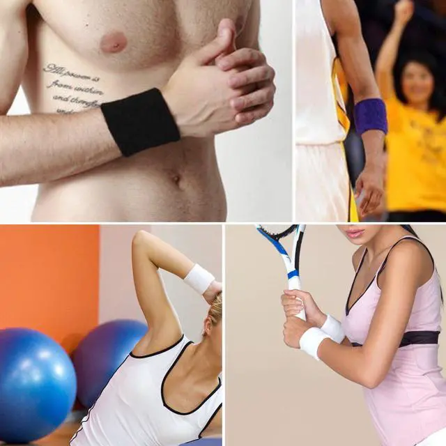 Alt view image 5 of 7 - 12 Pairs Colorful Cotton Sweatbands Sports Basketball Wristband Athletic Wrist Sweat Bands for Gym Yoga Tennis Etc.