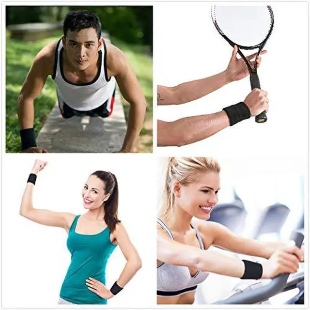 Alt view image 6 of 7 - 12 Pairs Colorful Cotton Sweatbands Sports Basketball Wristband Athletic Wrist Sweat Bands for Gym Yoga Tennis Etc.