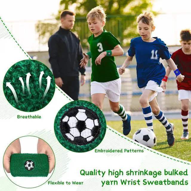 Alt view image 3 of 6 - 24 Pieces Kids Sweatbands, Children's Athletic Wristbands, Assorted Colors, Football Design, Sports Party Favors for Sports Birthday Party, 6 Colors