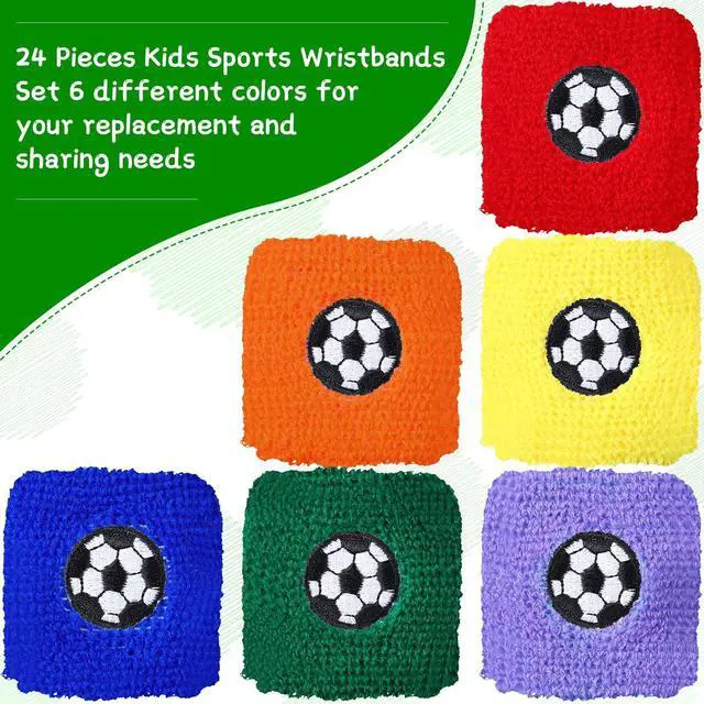 Alt view image 4 of 6 - 24 Pieces Kids Sweatbands, Children's Athletic Wristbands, Assorted Colors, Football Design, Sports Party Favors for Sports Birthday Party, 6 Colors