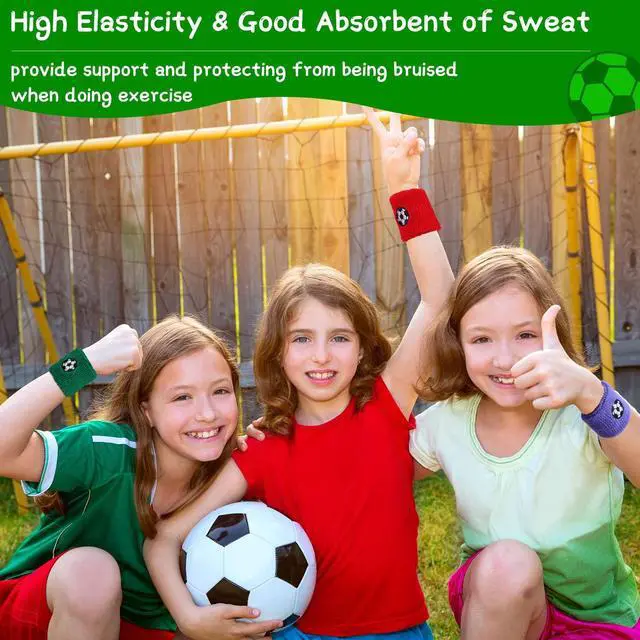 Alt view image 5 of 6 - 24 Pieces Kids Sweatbands, Children's Athletic Wristbands, Assorted Colors, Football Design, Sports Party Favors for Sports Birthday Party, 6 Colors
