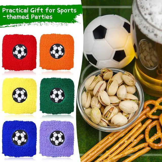 Alt view image 6 of 6 - 24 Pieces Kids Sweatbands, Children's Athletic Wristbands, Assorted Colors, Football Design, Sports Party Favors for Sports Birthday Party, 6 Colors