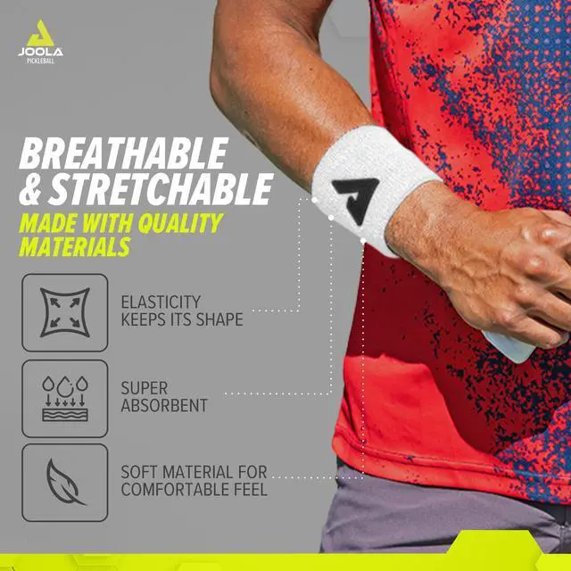 Alt view image 3 of 4 - Trinity Wristband 2 Pack White Wrist Bands with Moisture Wicking Performance Material 4 inch Elastic Sweatband for Wrists Table Tennis & Pickleball Accessory
