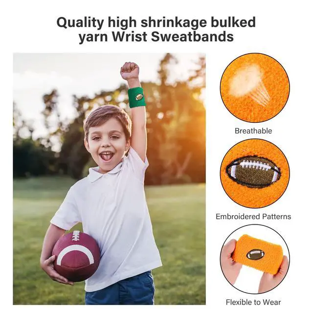 Alt view image 3 of 7 - 24 Pieces Kids Sports Wristbands 6 Colors Football Sports Party Favor Colorful Wrist Sweatbands Cloth Wristbands for Birthday Party Sports Party