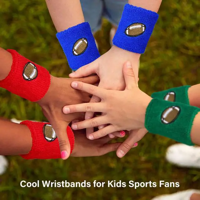 Alt view image 5 of 7 - 24 Pieces Kids Sports Wristbands 6 Colors Football Sports Party Favor Colorful Wrist Sweatbands Cloth Wristbands for Birthday Party Sports Party