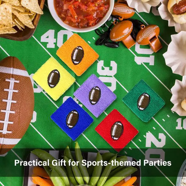 Alt view image 7 of 7 - 24 Pieces Kids Sports Wristbands 6 Colors Football Sports Party Favor Colorful Wrist Sweatbands Cloth Wristbands for Birthday Party Sports Party