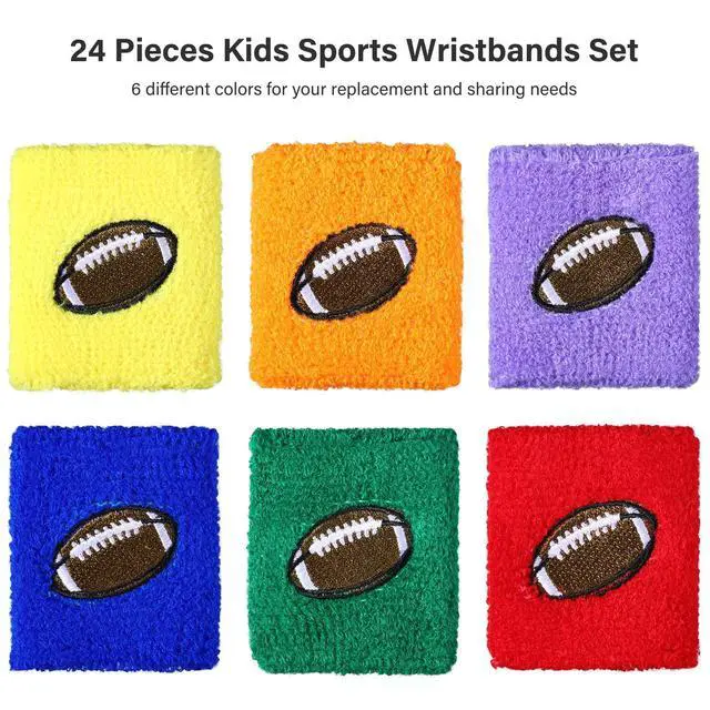 Alt view image 6 of 7 - 24 Pieces Kids Sports Wristbands 6 Colors Football Sports Party Favor Colorful Wrist Sweatbands Cloth Wristbands for Birthday Party Sports Party