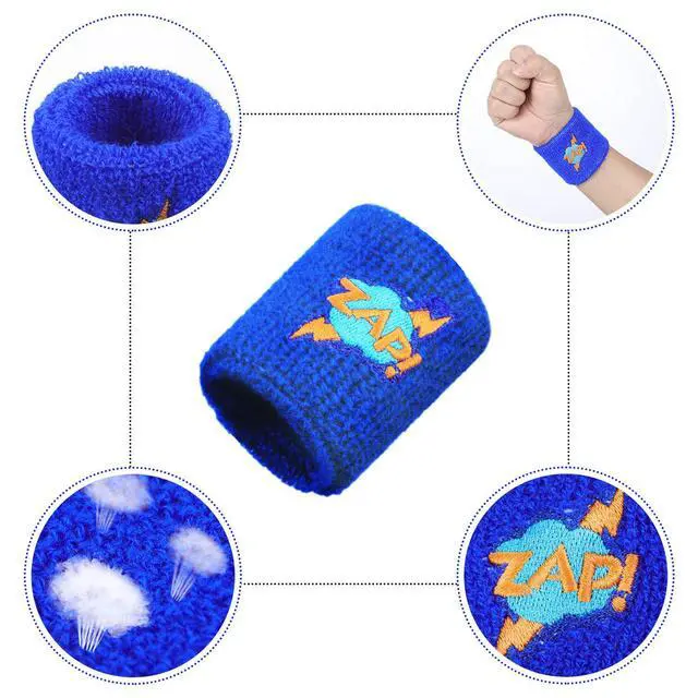 Alt view image 5 of 7 - 24 Pieces Sports Wristbands Colorful Wrist Sweatbands Terry Cloth Wristbands with Pow Zap Design for School Students Teacher Sports Fan Birthday Basketball Party Favors 6 Styles(Bright Color)