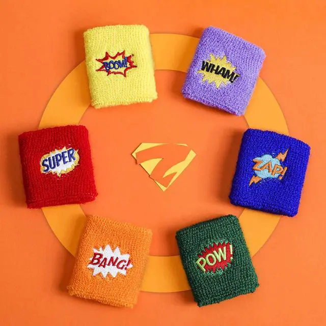 Alt view image 7 of 7 - 24 Pieces Sports Wristbands Colorful Wrist Sweatbands Terry Cloth Wristbands with Pow Zap Design for School Students Teacher Sports Fan Birthday Basketball Party Favors 6 Styles(Bright Color)
