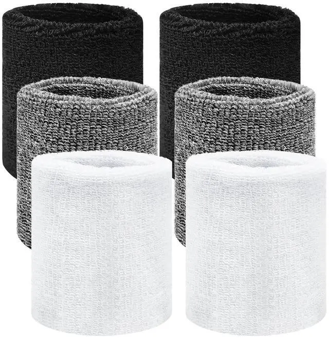Main image of 6Pcs Sports Wrist Sweat Bands for Men & Women,3.15/8cm, Absorbent Wristbands Sweatbands Tennis Wrist Bands, Elastic Wrist Bands Sweat Band for Basketball Football Gym Running Working Out, 3 Colors