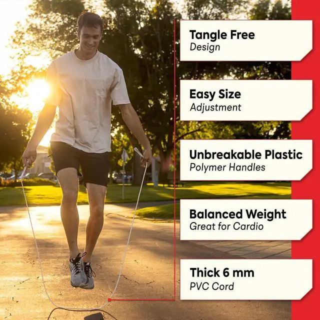 Alt view image 2 of 7 - Jumps 6mm PVC Jump Rope, Adjustable Skipping Rope - White Handles - 5" Handle | Kink Free PVC Cord Unbreakable handles. Smooth running. For cardio and boxing.