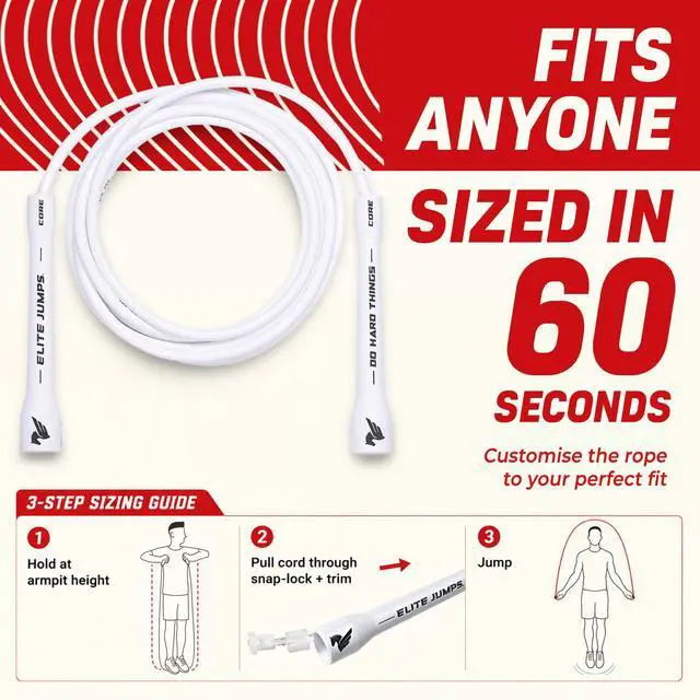 Alt view image 4 of 7 - Jumps 6mm PVC Jump Rope, Adjustable Skipping Rope - White Handles - 5" Handle | Kink Free PVC Cord Unbreakable handles. Smooth running. For cardio and boxing.