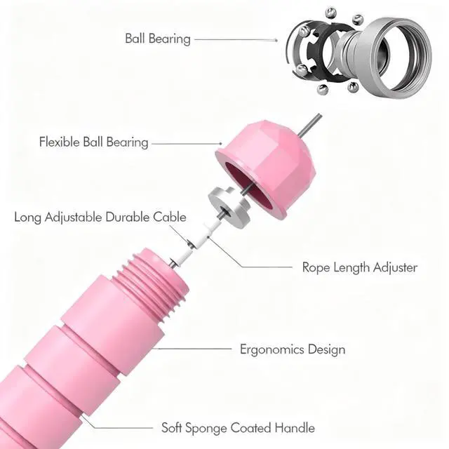 Alt view image 3 of 7 - Jump Rope, Tangle-Free Rapid Speed Jumping Rope Cable with Ball Bearings for Women, Men, and Kids, Adjustable Steel Jump Rope with Foam Handles for Home Gym Exercise Fitness Workout Equipment