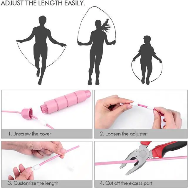 Alt view image 4 of 7 - Jump Rope, Tangle-Free Rapid Speed Jumping Rope Cable with Ball Bearings for Women, Men, and Kids, Adjustable Steel Jump Rope with Foam Handles for Home Gym Exercise Fitness Workout Equipment
