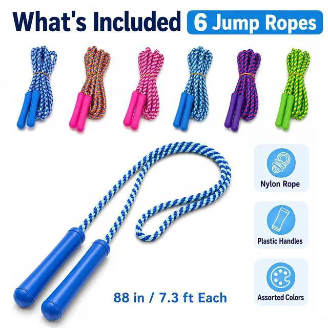 Alt view image 6 of 7 - Adjustable Size Colorful Jump Rope for Kids and Teens - Outdoor Indoor Fun Games Skipping Rope Exercise Fitness Activity and Party Favor - Assorted Colors Pack of (6)