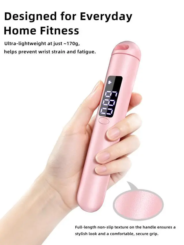 Alt view image 6 of 7 - Jump Rope with Smart Counter for Adults | Tangle-free Steel Core, 170g. Fits 5'-6'5". 4 Modes: Beginner-HIIT. Rechargeable. For Women & Men. Tracks Calories & Jumps.