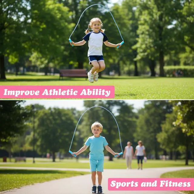 Alt view image 2 of 3 - 40 Pack Colorful Kids Jump Rope Set, 7.6ft Colorful Jump Rope for Kid Bulk Adjustable Length Stripe Skipping Ropes with Plastic Handles for Outdoor Exercise Sport Party Equipment