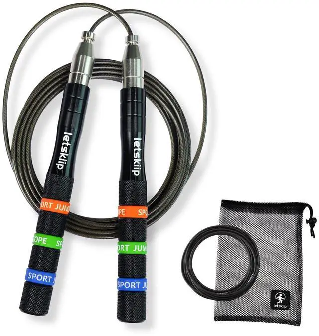 Main image of Adjustable Speed Jump Rope, Non-Slip Aluminum(Orange/Green/Blue) | Self-locking cable adjustment. 2 cables included. For double unders, boxing, HIIT. 9.8ft fits up to 6'9".