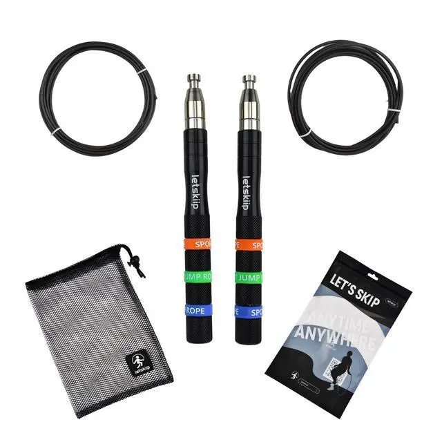 Alt view image 6 of 7 - Adjustable Speed Jump Rope, Non-Slip Aluminum(Orange/Green/Blue) | Self-locking cable adjustment. 2 cables included. For double unders, boxing, HIIT. 9.8ft fits up to 6'9".