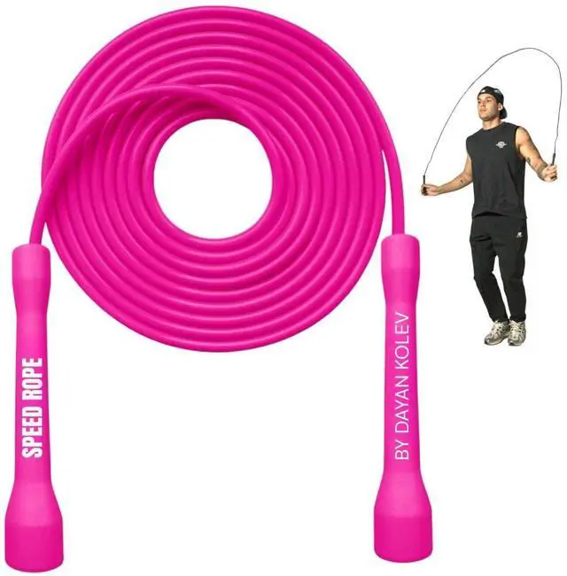 Main image of Speed Jump Rope by Dayan Kolev, 5mm PVC Skipping Rope, for Beginners and Advanced Athletes, Ideal for Fitness, Cardio, Boxing & CrossFit, Adjustable length with Unbreakable Handles (Pink)