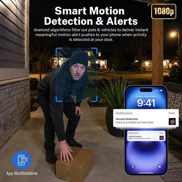 Alt view image 3 of 7 - Wireless Video Doorbell Camera, AI Human Detection, Two-Way Audio, Night Vision, App Control, Wide-Angle Lens, Cloud Storage, 2.4GHz WiFi, 1080P HD Security Camera