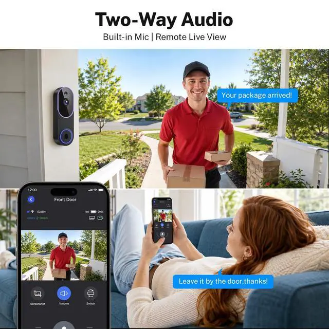 Alt view image 5 of 7 - Wireless Video Doorbell Camera, AI Human Detection, Two-Way Audio, Night Vision, App Control, Wide-Angle Lens, Cloud Storage, 2.4GHz WiFi, 1080P HD Security Camera