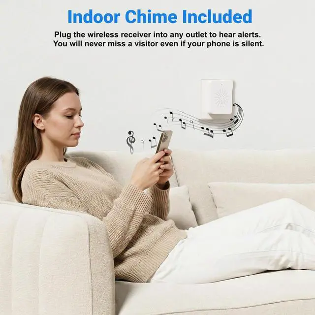 Alt view image 2 of 4 - Wireless Doorbell Camera, Smart Door Camera Wireless with Live View Video, Night Vision, Two-Way Audio, Battery Powered, 2.4GHz WiFi Only