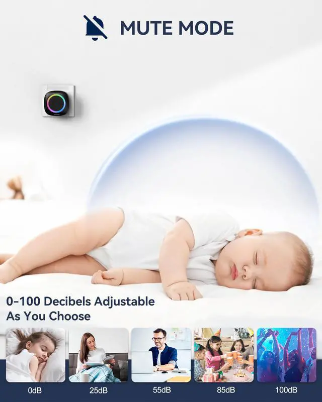 Alt view image 4 of 7 - Plug-in Wireless Doorbell with RGB Lighting & 1300 Feet Range,IP66 Waterproof Doorbell for Home/Classroom/Office/Business,60 Chimes,5-Level Volume,4.5-Year Battery Life(Black)