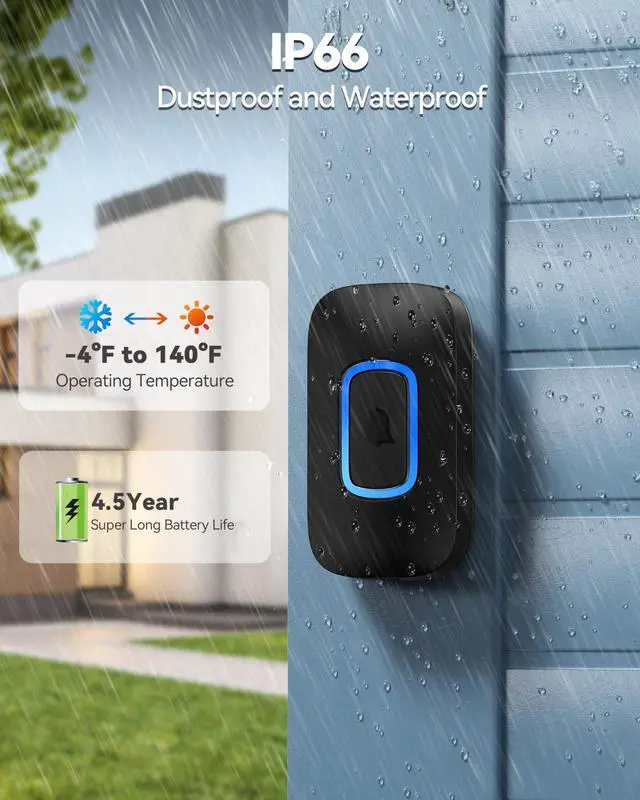 Alt view image 5 of 7 - Plug-in Wireless Doorbell with RGB Lighting & 1300 Feet Range,IP66 Waterproof Doorbell for Home/Classroom/Office/Business,60 Chimes,5-Level Volume,4.5-Year Battery Life(Black)