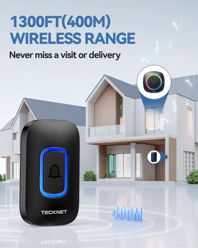 Alt view image 6 of 7 - Plug-in Wireless Doorbell with RGB Lighting & 1300 Feet Range,IP66 Waterproof Doorbell for Home/Classroom/Office/Business,60 Chimes,5-Level Volume,4.5-Year Battery Life(Black)