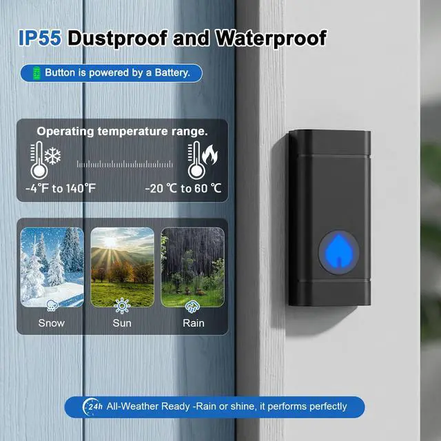 Alt view image 6 of 7 - Wireless Doorbell 1000ft Range IP55 Waterproof, 58 Ringtones | Wired Doorbell Alternative,5 Volume Levels, Plug-in Installation for Home Office Classroom