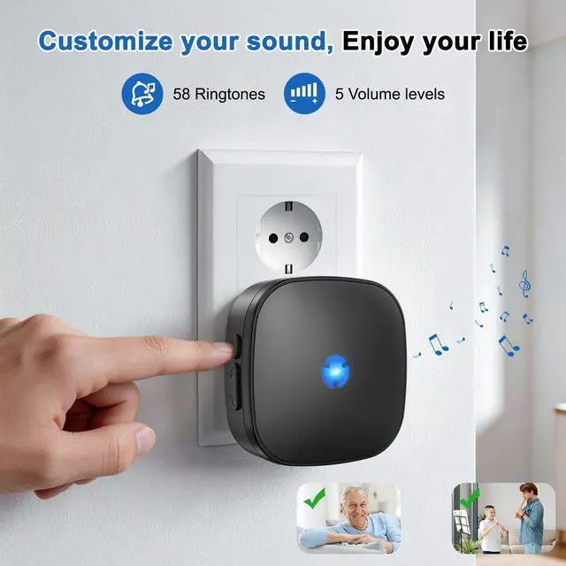 Alt view image 7 of 7 - Wireless Doorbell 1000ft Range IP55 Waterproof, 58 Ringtones | Wired Doorbell Alternative,5 Volume Levels, Plug-in Installation for Home Office Classroom