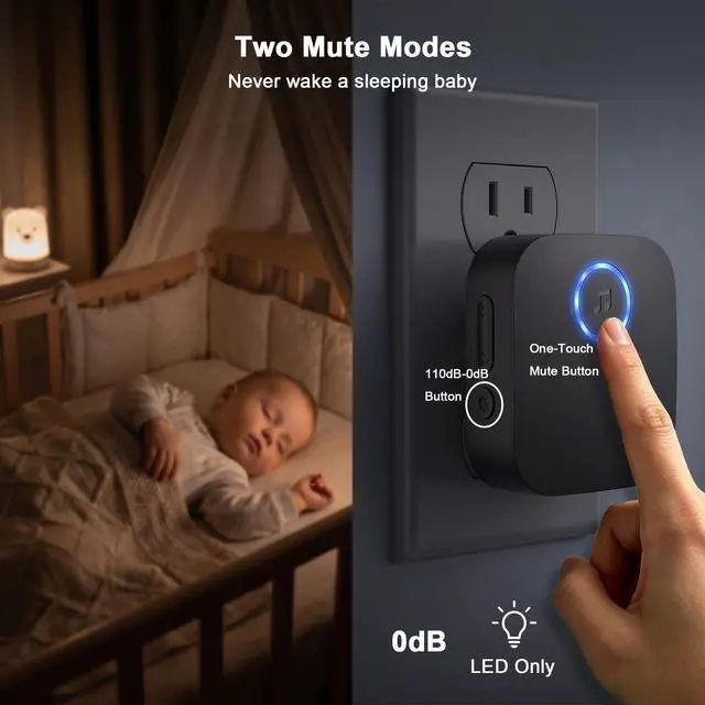 Alt view image 4 of 7 - Wireless Doorbell - Waterproof, 8-Color Breathing Light & 2 Mute Modes | 60 Chimes with Preview Mode, 1000ft Operating Range, 5 Volume Levels, Power Failure Memory for Home Classrooms Offices