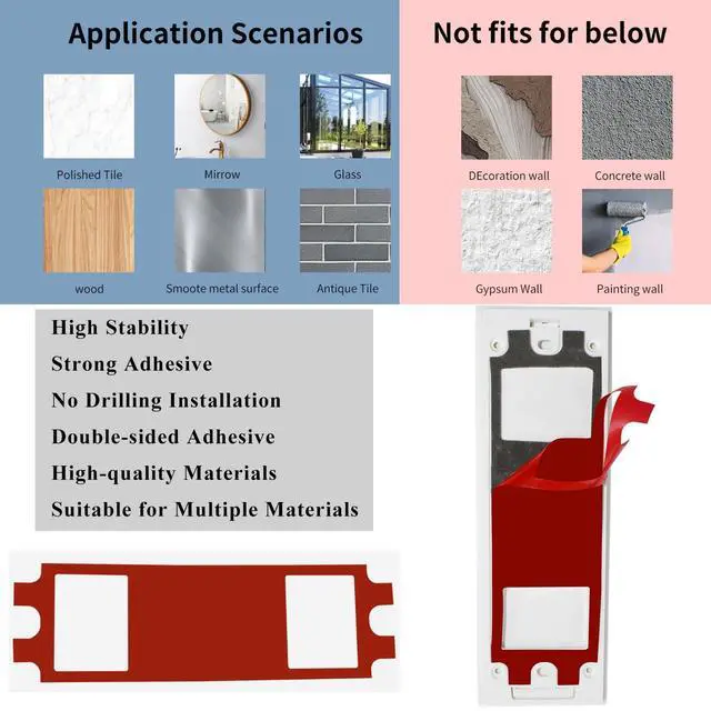 Alt view image 3 of 7 - Adhesive Video Doorbell Tape Mount Compatible with Tapo D210,Tapo D225 2K | No Drill No Damaging Wall,Strong Adhesive Mounting Strips,Sturdy and Long-lasting,Renter-friendly,with Doorbell Opening Tool