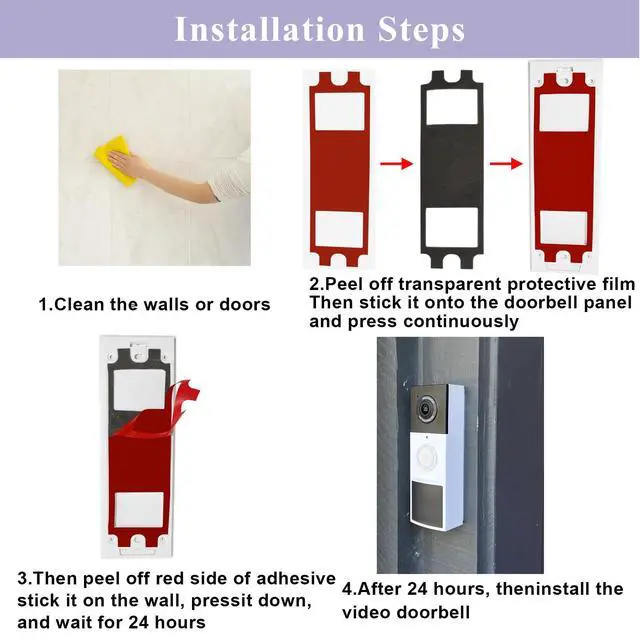 Alt view image 4 of 7 - Adhesive Video Doorbell Tape Mount Compatible with Tapo D210,Tapo D225 2K | No Drill No Damaging Wall,Strong Adhesive Mounting Strips,Sturdy and Long-lasting,Renter-friendly,with Doorbell Opening Tool