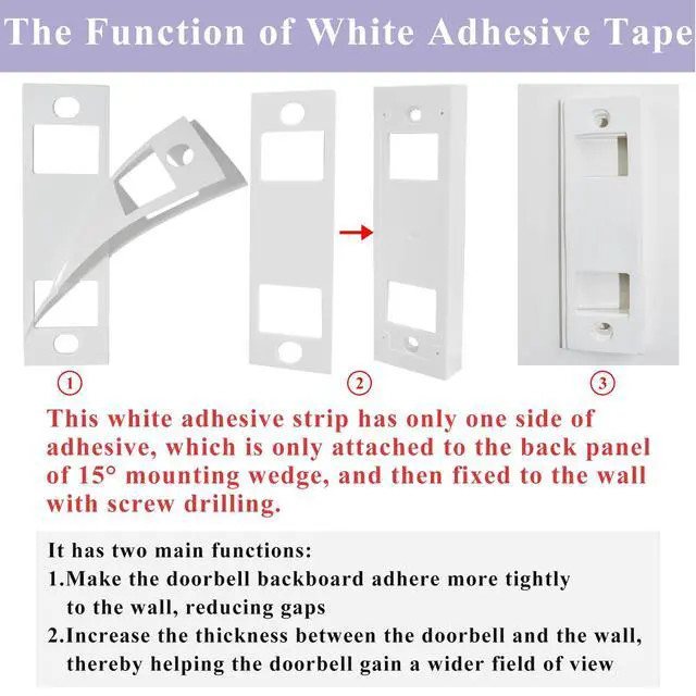 Alt view image 5 of 7 - Adhesive Video Doorbell Tape Mount Compatible with Tapo D210,Tapo D225 2K | No Drill No Damaging Wall,Strong Adhesive Mounting Strips,Sturdy and Long-lasting,Renter-friendly,with Doorbell Opening Tool