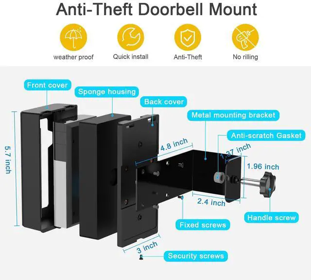 Alt view image 4 of 6 - Anti-Theft No-Drill Mount for Ring Video Doorbell 4/3 Plus/3/2/1 (2020) | No-drill anti-theft mount for Ring Video Doorbell 4/3 Plus/3/2/1 (2020); sensor access, not for Battery Doorbell 2026.