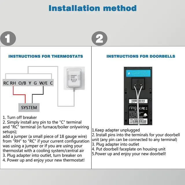 Alt view image 5 of 7 - 24V Transformer C Wire Adapter for All Versions of Ring Doorbell, Eufy E340, Wyze Video Doorbells, and Compatible with Thermostat Nest 1st/2nd, Ecobee, Honeywell, Sensi Power Supply 8M(315 inch)