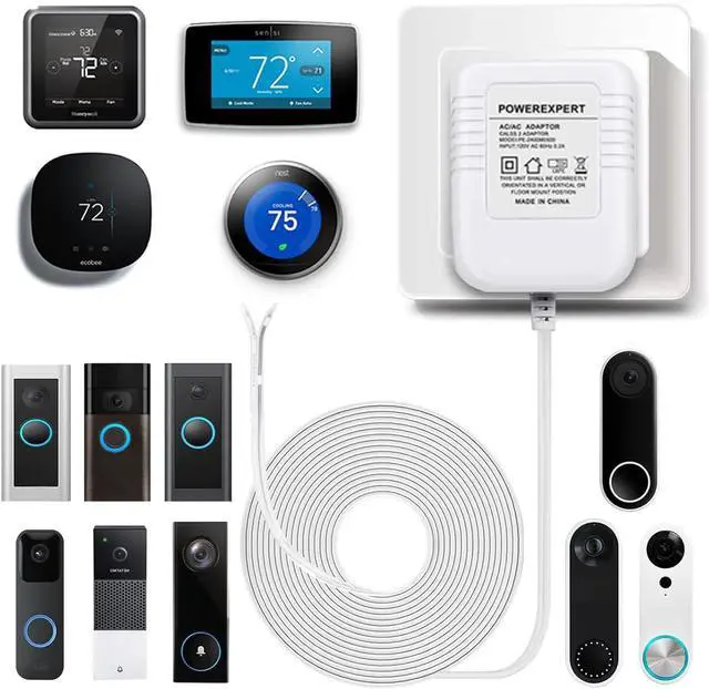 Alt view image 3 of 7 - 24V Transformer C Wire Adapter for All Versions of Ring Doorbell, Eufy E340, Wyze Video Doorbells, and Compatible with Thermostat Nest 1st/2nd, Ecobee, Honeywell, Sensi Power Supply 8M(315 inch)