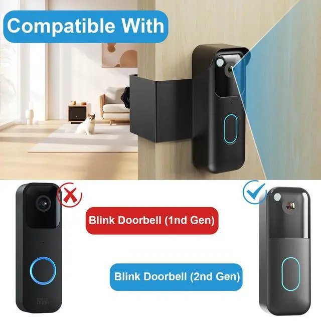 Alt view image 2 of 6 - Anti-Theft Doorbell Mount for Blink Video Doorbell (2nd Gen), Drill-Free Door Mount with Rain Cover Doorbell Bracket Holder Not Block Doorbell Sensor Easy to Install for Business, Dorm, Rentals