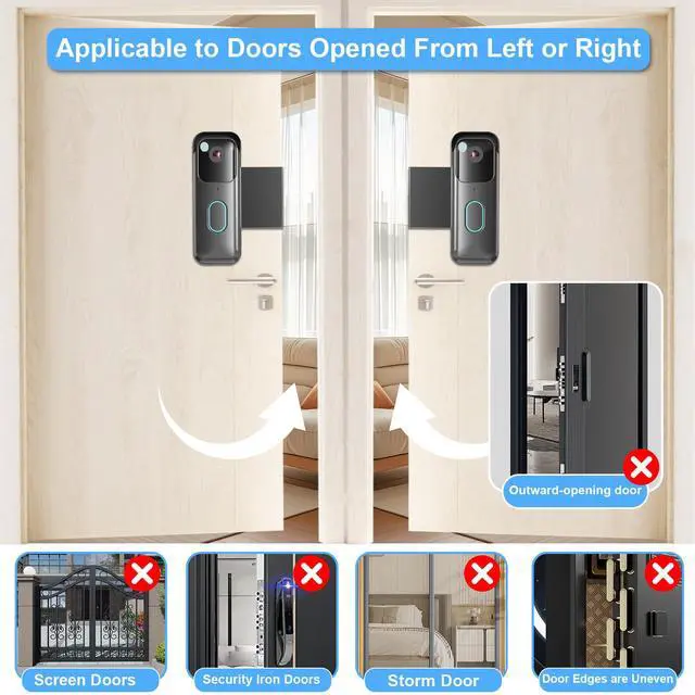 Alt view image 4 of 6 - Anti-Theft Doorbell Mount for Blink Video Doorbell (2nd Gen), Drill-Free Door Mount with Rain Cover Doorbell Bracket Holder Not Block Doorbell Sensor Easy to Install for Business, Dorm, Rentals