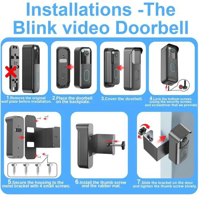 Alt view image 5 of 6 - Anti-Theft Doorbell Mount for Blink Video Doorbell (2nd Gen), Drill-Free Door Mount with Rain Cover Doorbell Bracket Holder Not Block Doorbell Sensor Easy to Install for Business, Dorm, Rentals