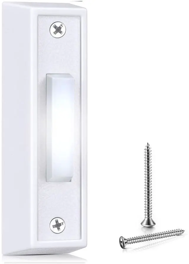 Main image of 1 Piece Lighted Doorbell Button, White, White Light | Voltage Range 8V-24V, Wired lit Doorbell, Door Bell Push Button Replacement, Compatible with Most Wire Chimes, Transformer