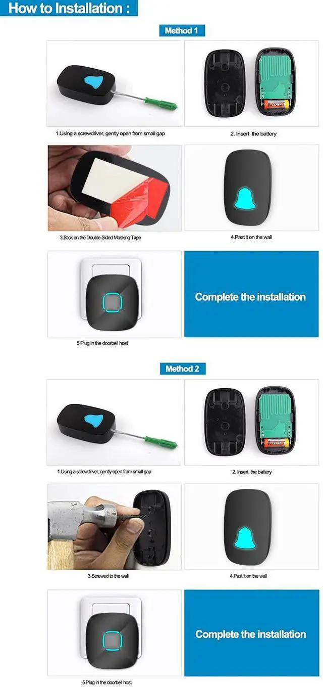Alt view image 7 of 7 - Wireless Doorbell, Waterproof Chime Kit with 36 Chimes, LED Flash, 1000ft | Adjustable Volume Control, Easy Installation, No Wiring Required, Memory Function, Multiple Sound Options, Home & Office Use